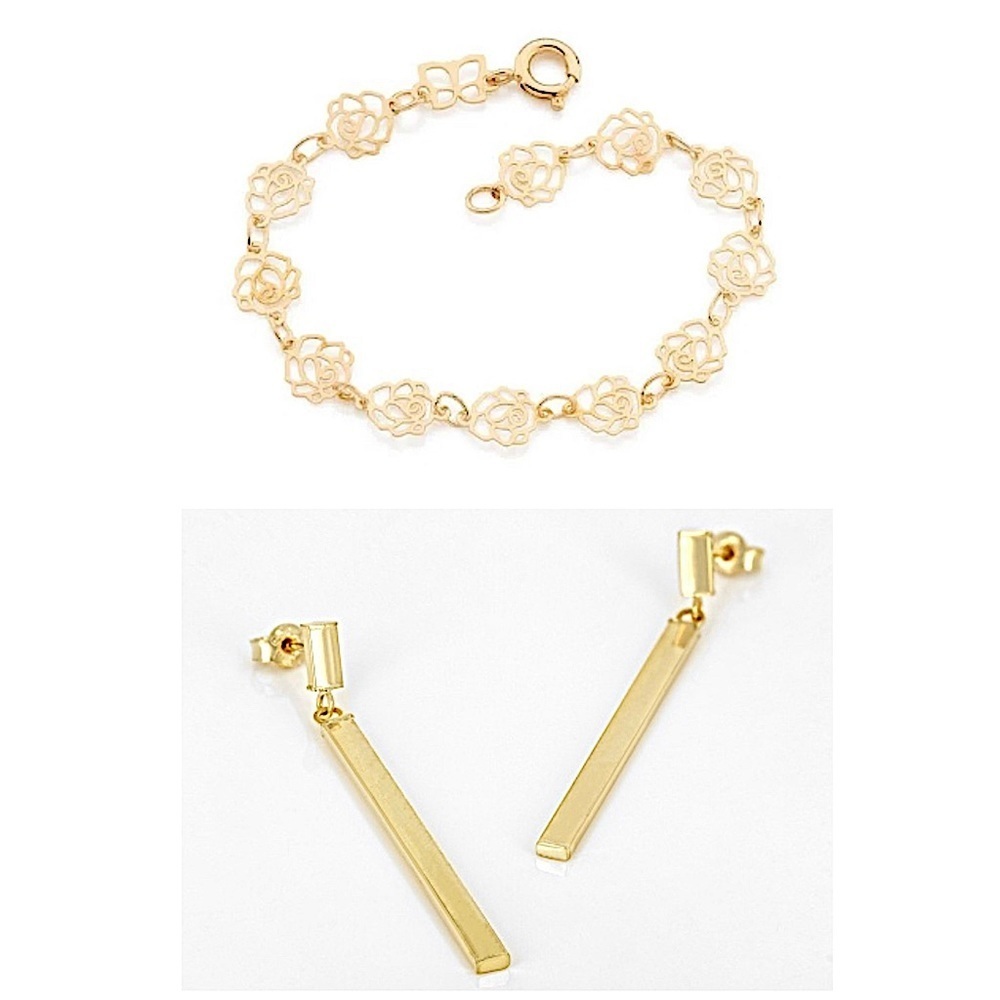 Gold Earrings and Rose Anklet Set